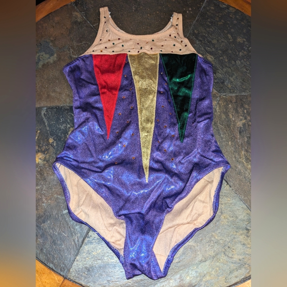 Handcrafted Artistic Swimming Circus Colors One Piece Bathing Suit Size 34/36